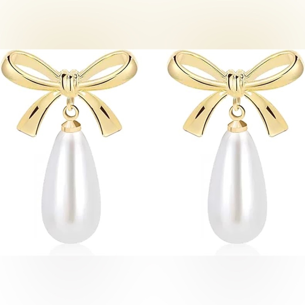 HOUSE OF HARLOW 1960 BOW PEARL DROP EARRINGS
